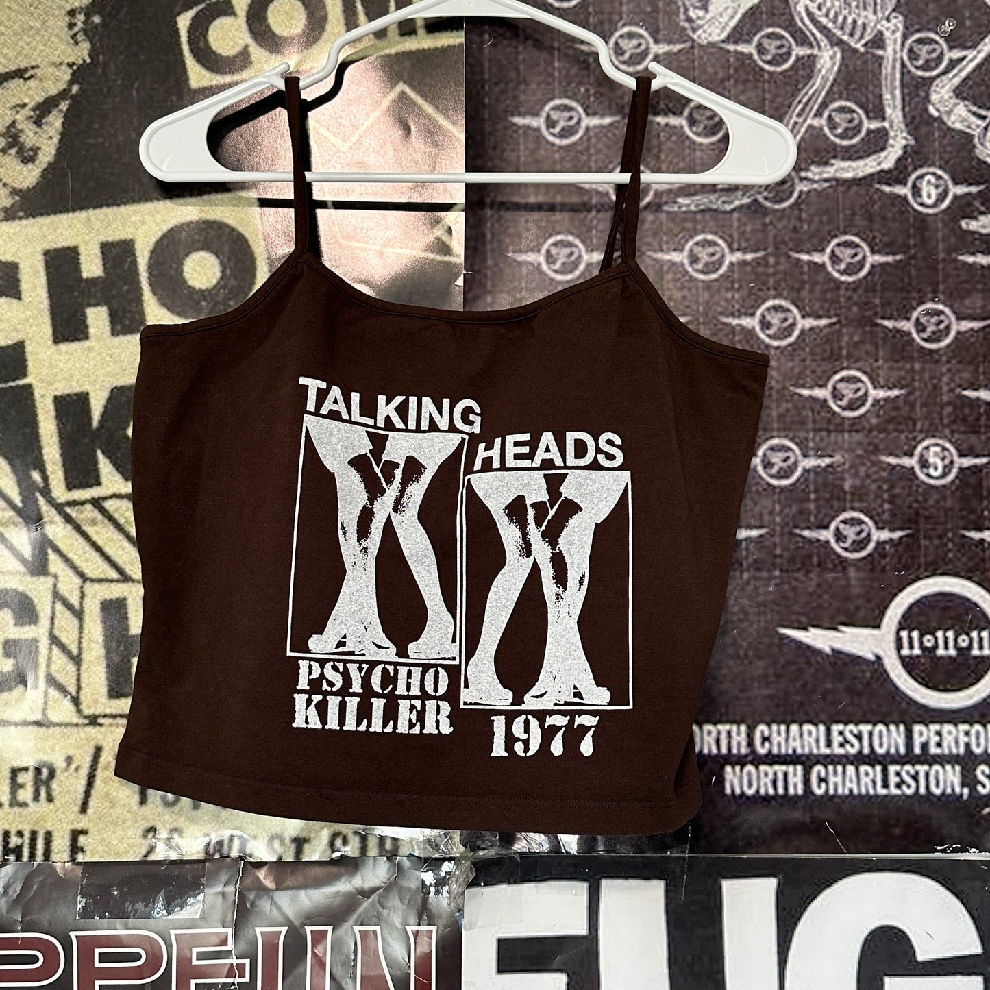 Talking heads brown crop baby tank LAR/XLAR