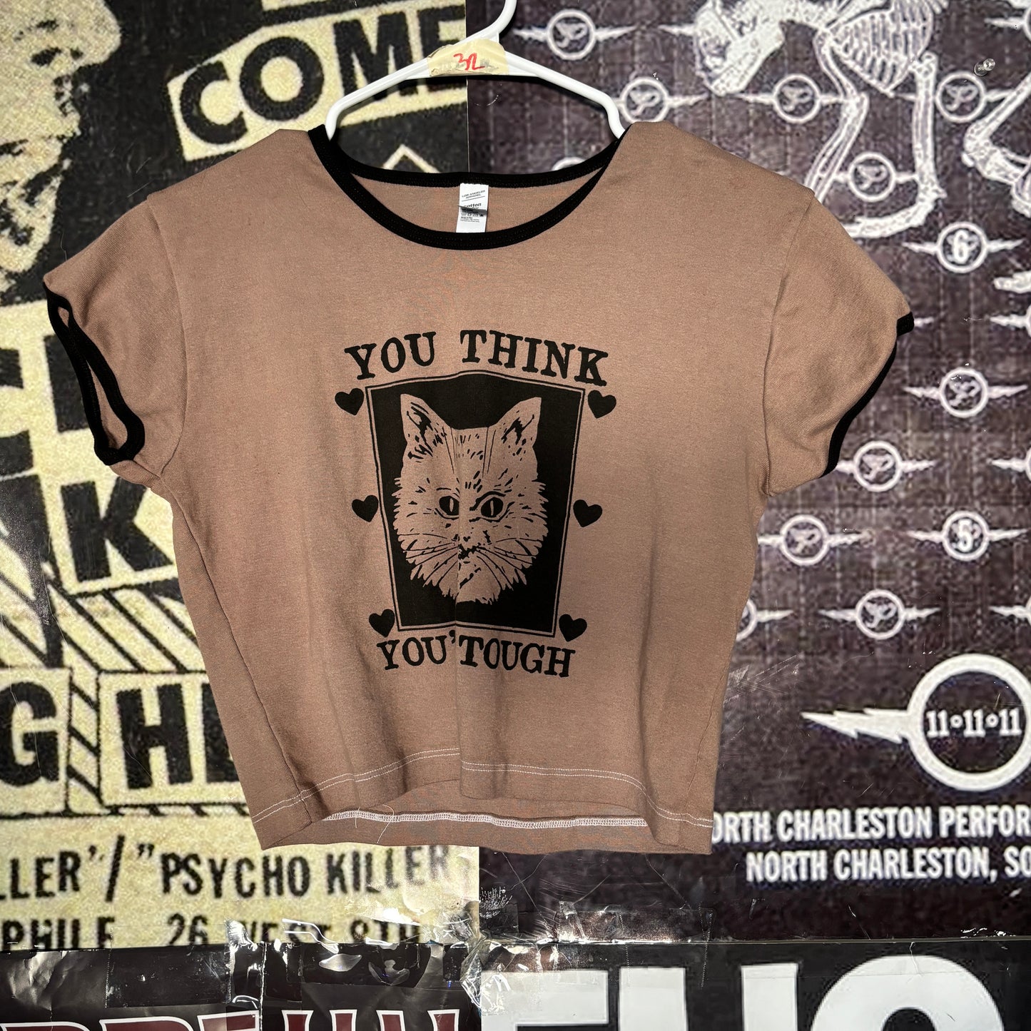 youre tough brown cropped ringer baby tee LAR/XLAR (ready)