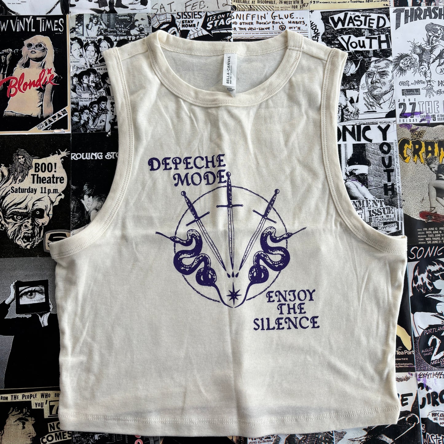 Depeche mode cream/purple tank XL