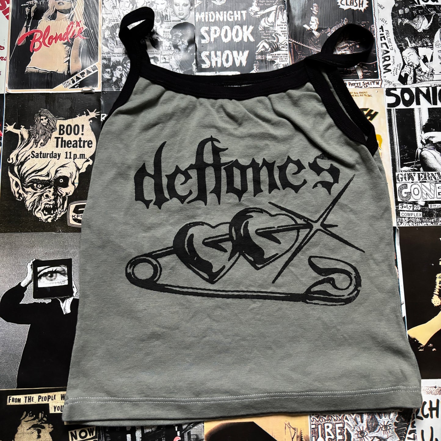 Deftones olive/black tank MEDIUM