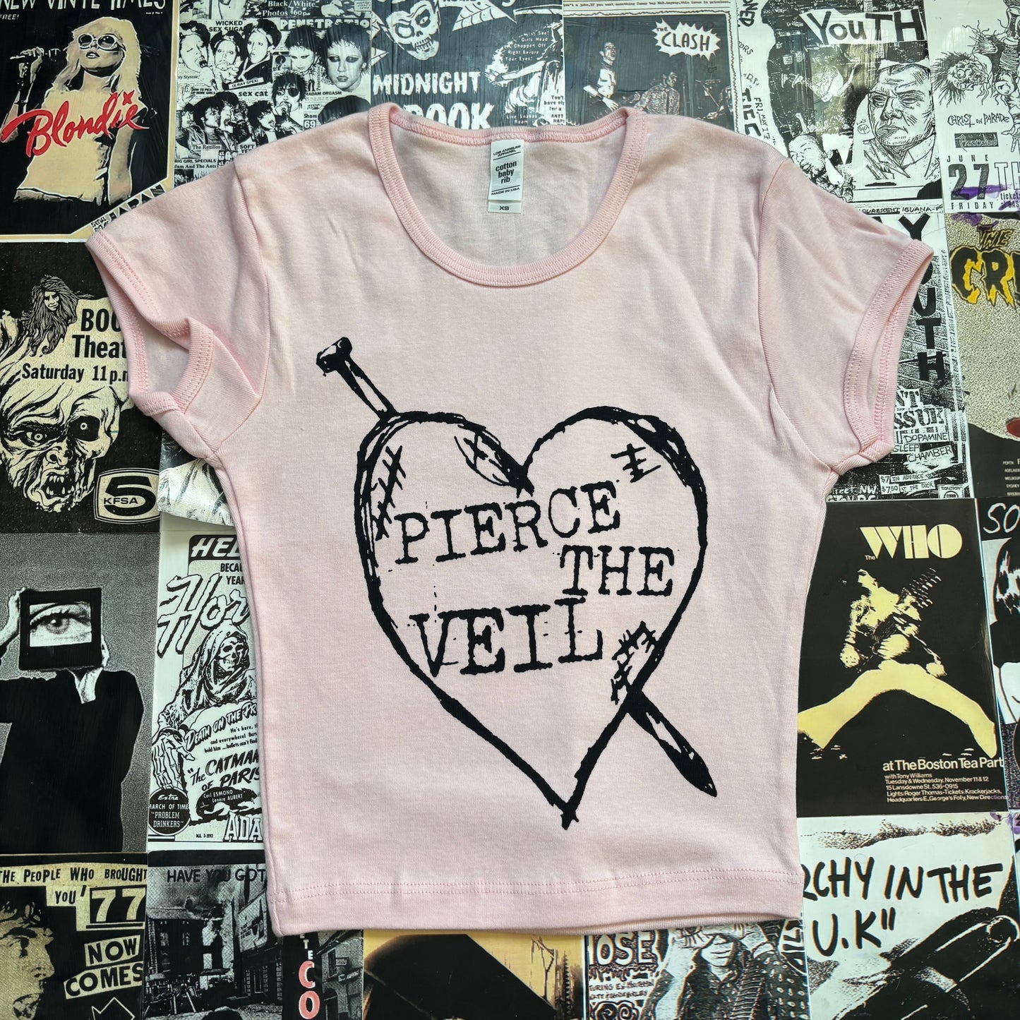 Pierce the veil pink/black baby tee XS