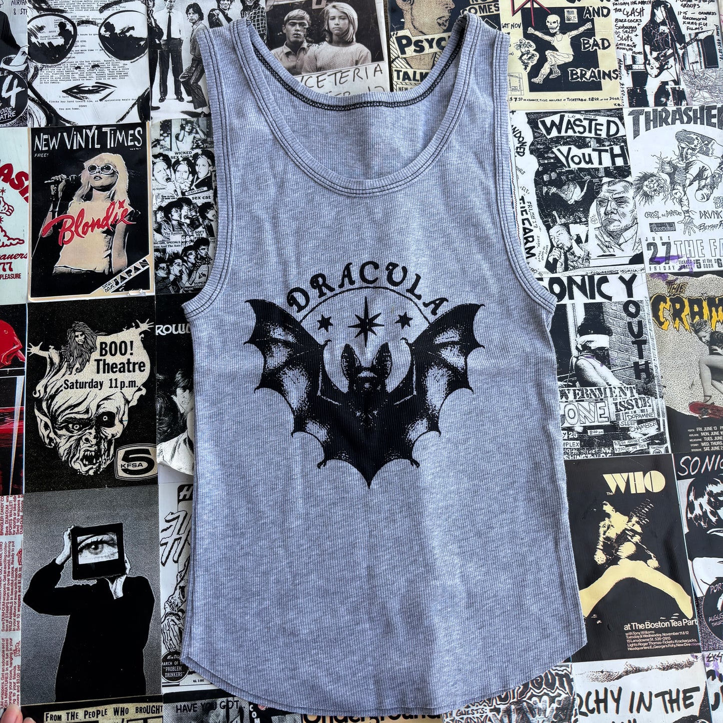 Dracula grey ribbed tank SM/MED