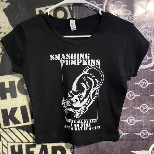 SMASHING PUMPKINS BLACK CROP BABY TEE