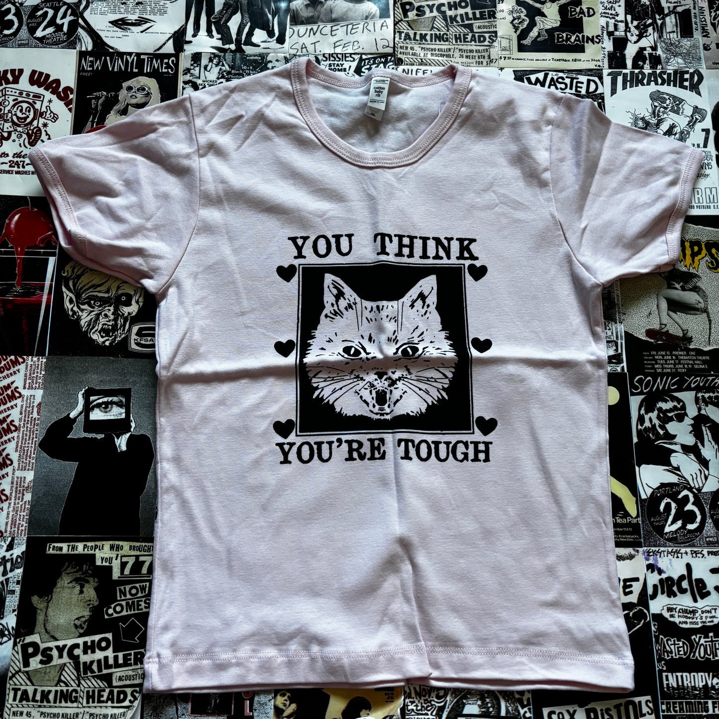 TOUGH CAT PINK LONG BABY TEE XLARGE
