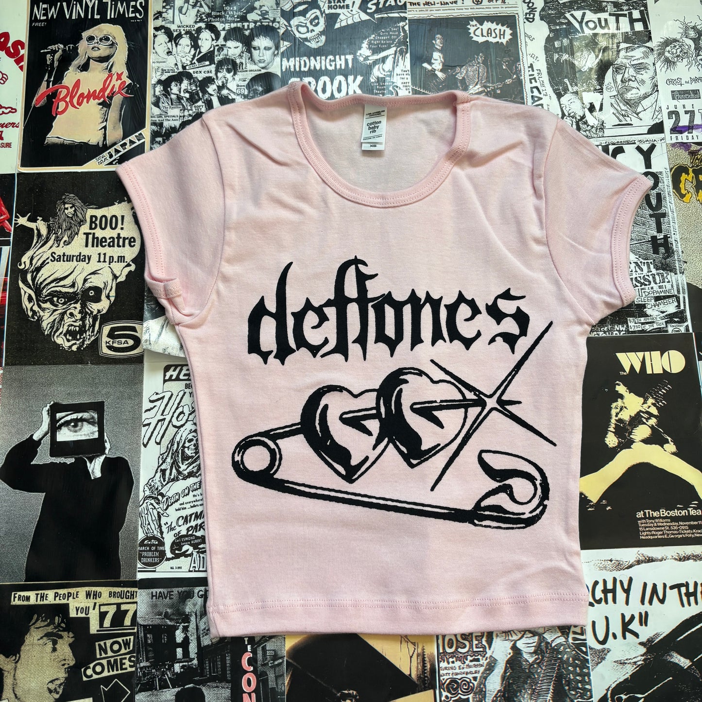 Deftones pink/black baby tee XS