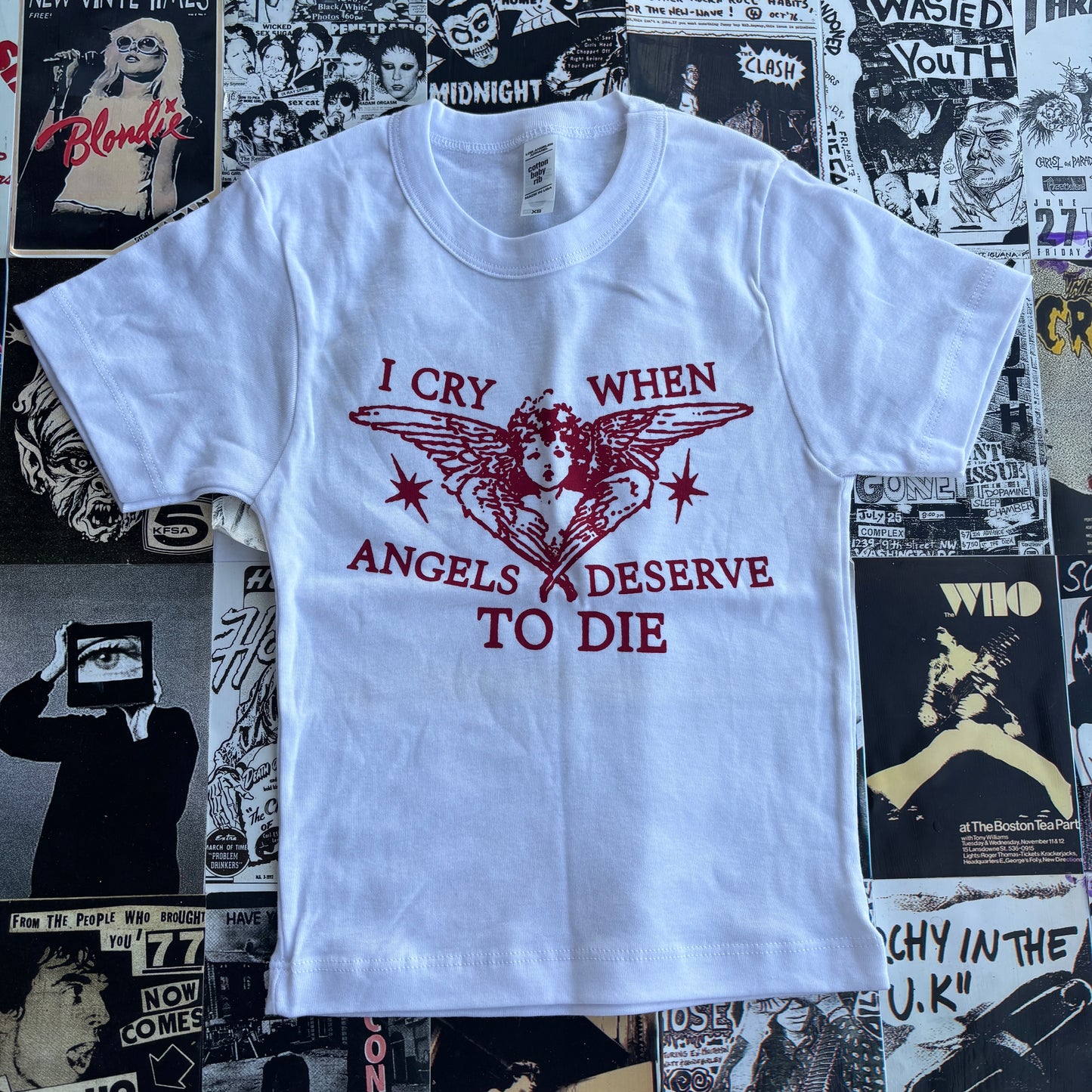 System down white/red baby tee XS