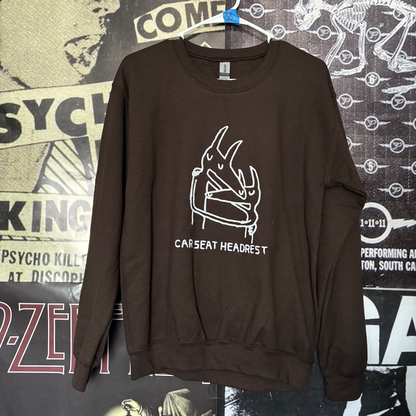 Car seat headrest brown sweatshirt SM/MED