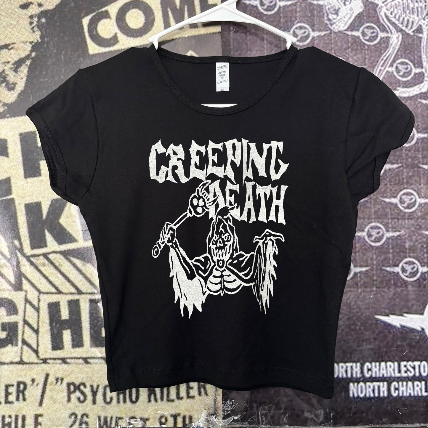 Creeping death black crop baby tee