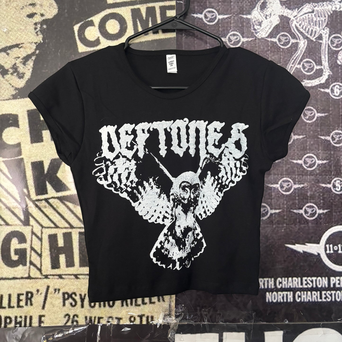 Deftones owl black crop baby tee