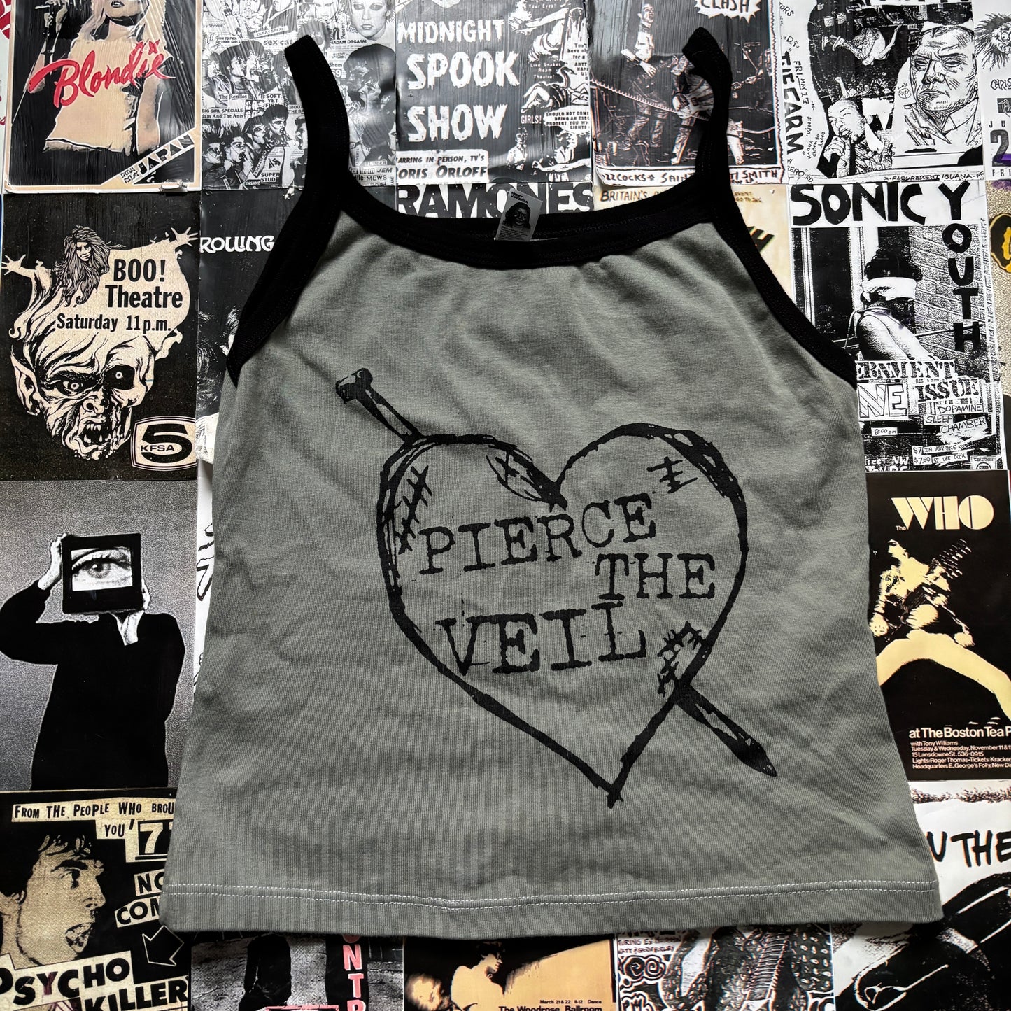 Pierce the veil olive/black tank MEDIUM