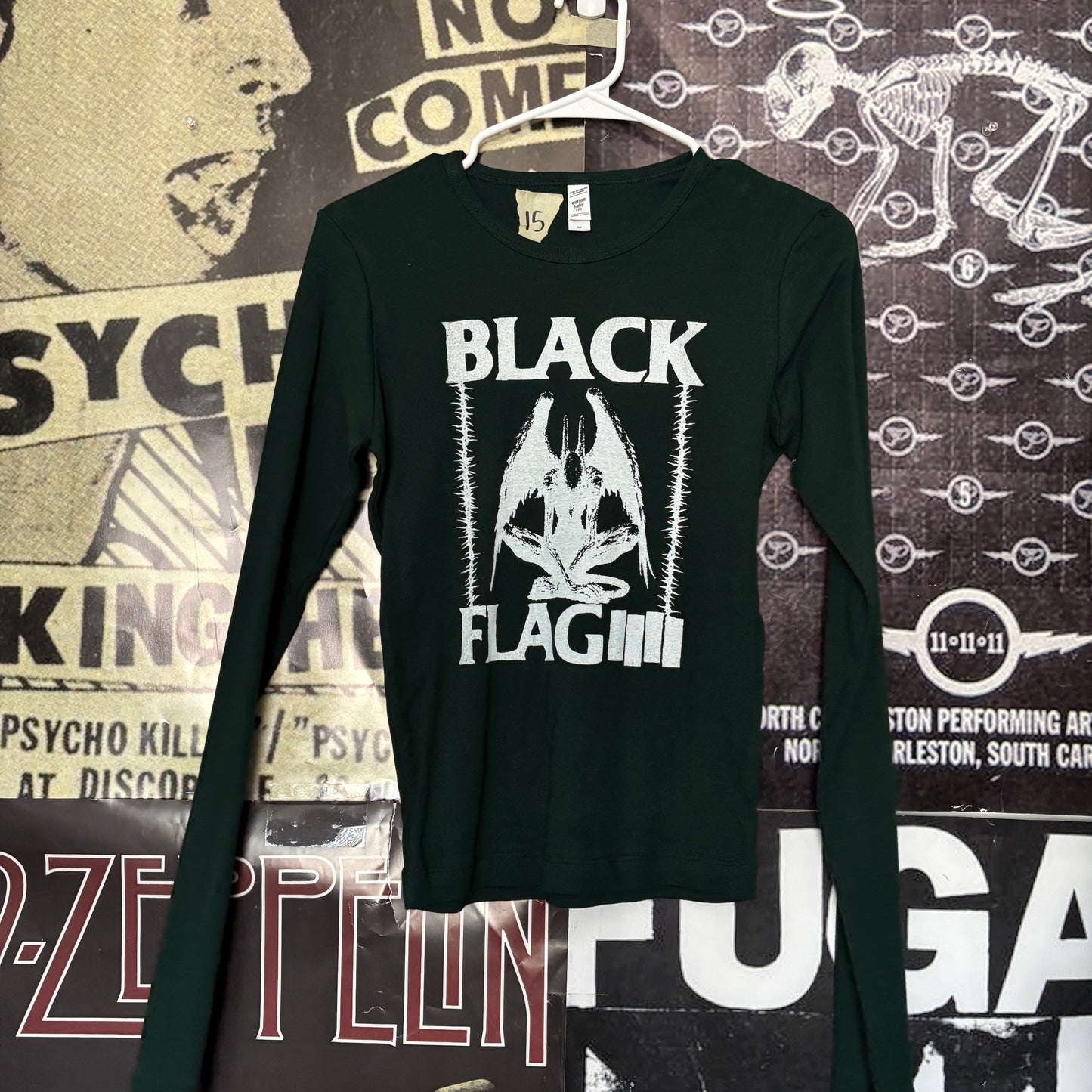 Black flag forest green baby long sleeve SM/MED
