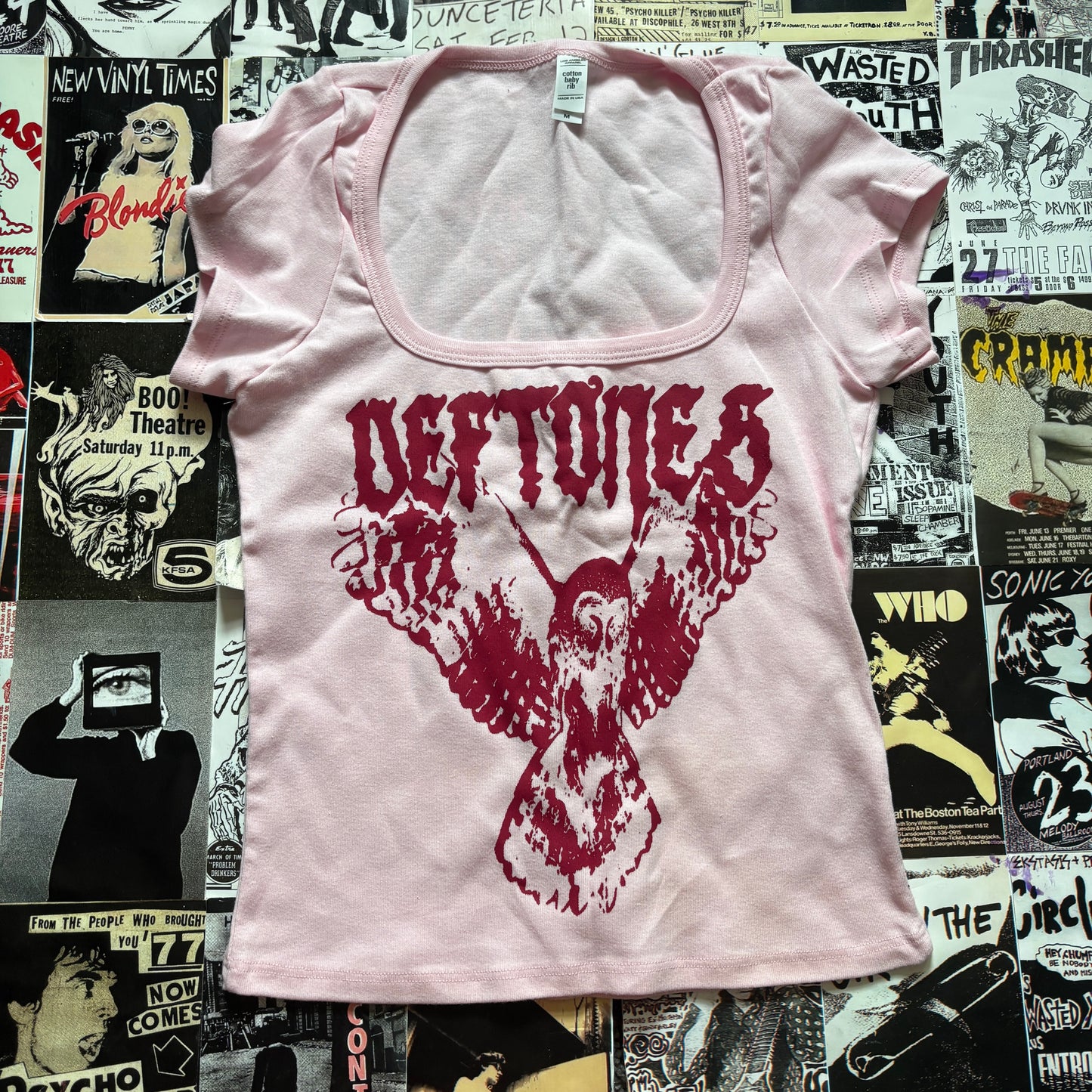 Def owl pink/red square baby tee SM/MED