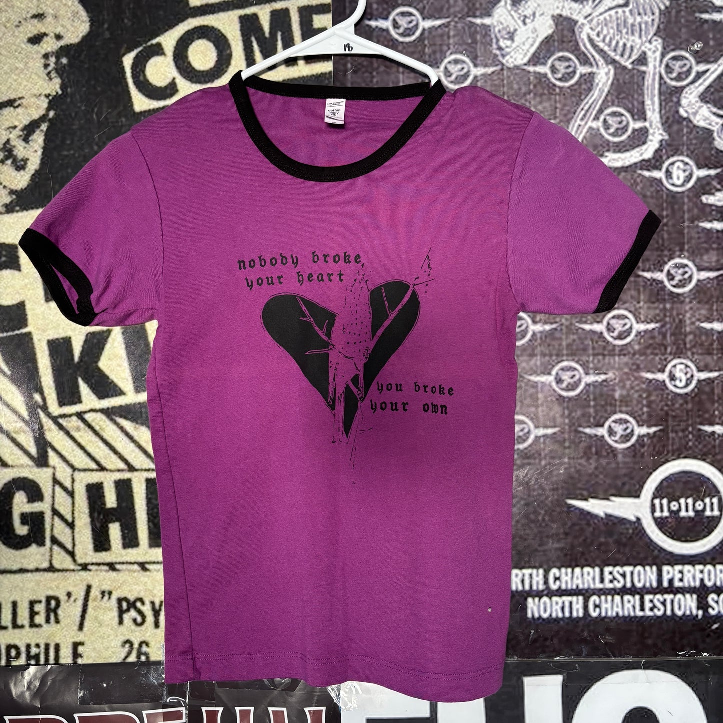 Broke your heart purple long ringer baby tee SM/MED (ready)
