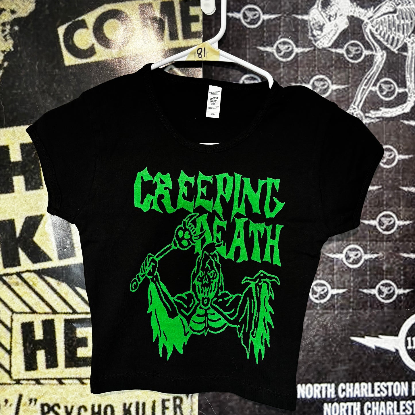 creeping death black/green crop baby tee XS