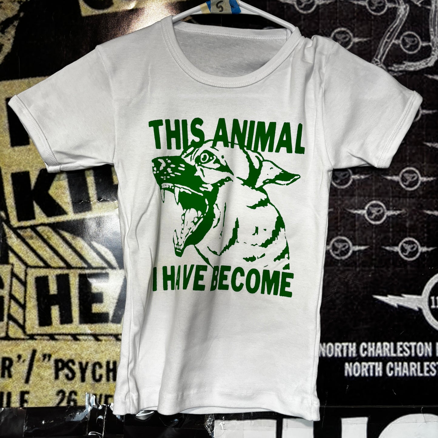 animal white/green long baby tee XS