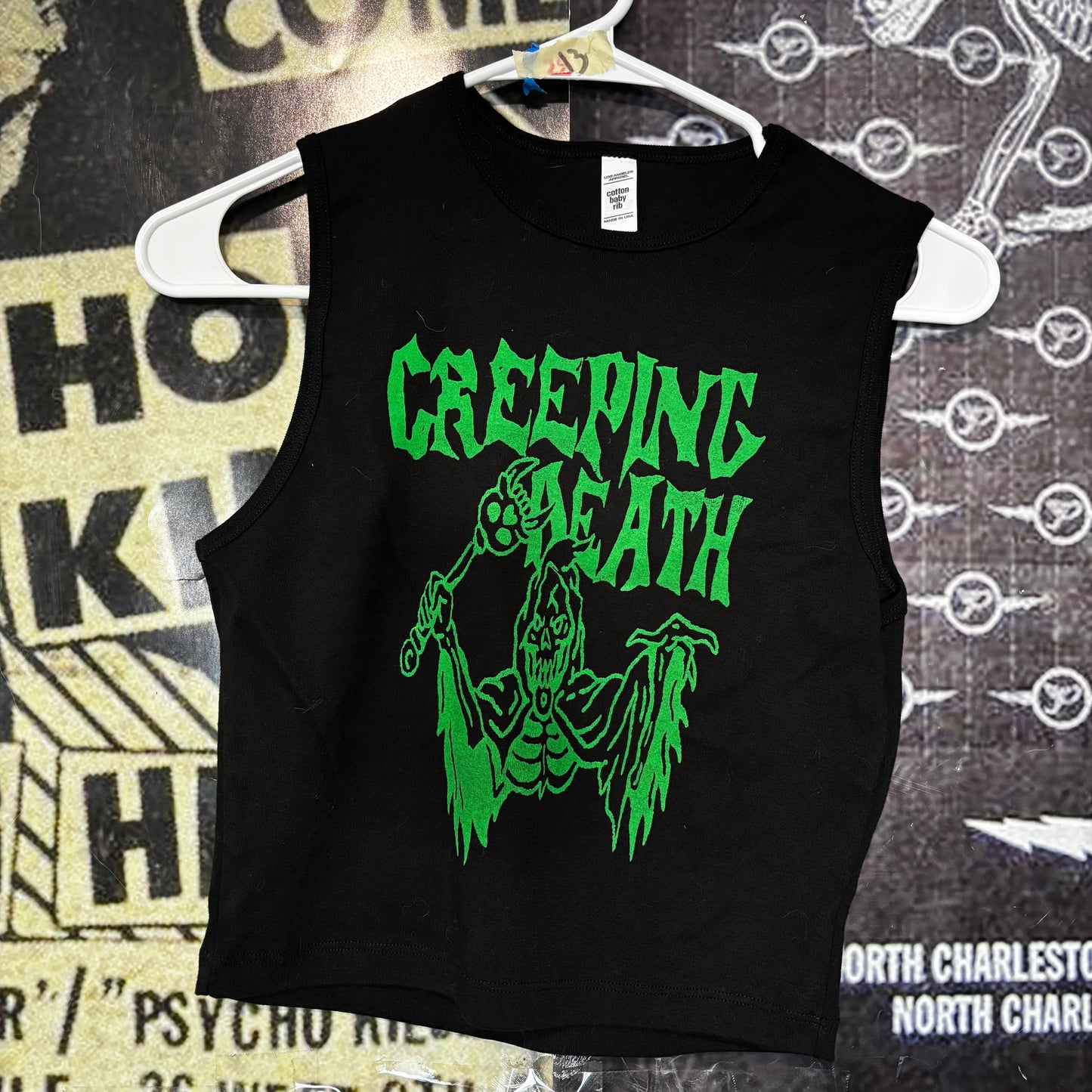 Creeping death black/green crop tank top MED/LAR