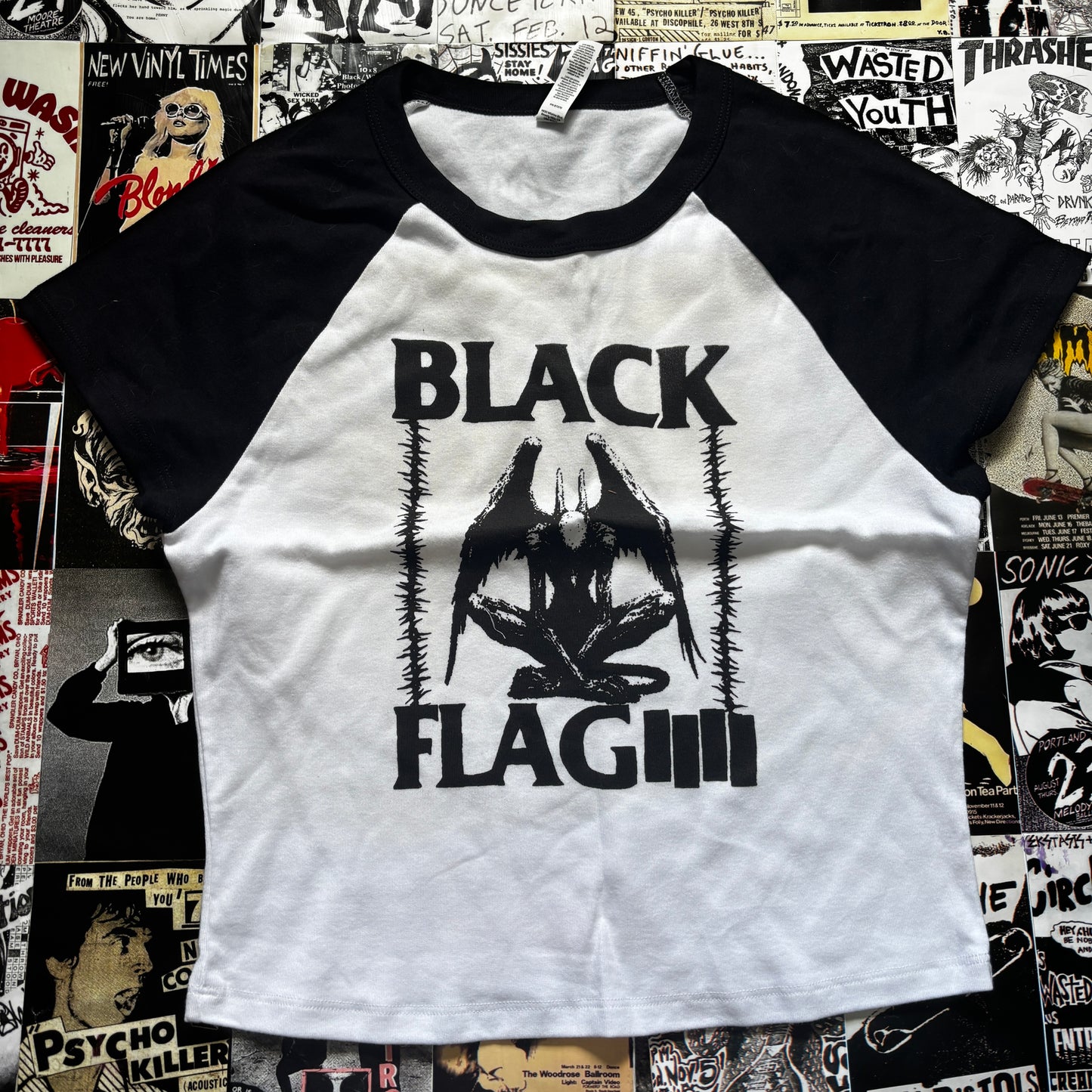 BLACK FLAG WHITE/BLACK RAGLAN XL/XXL