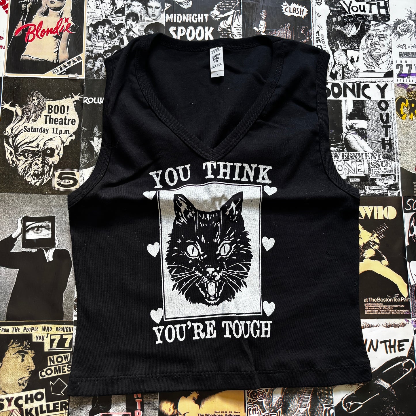 TOUGH BLACK VNECK TANK LARGE