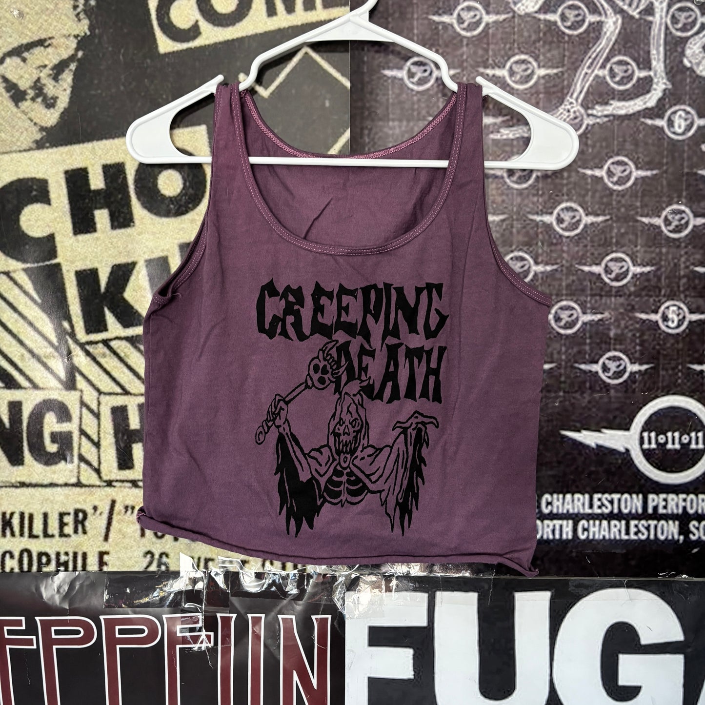 CREEPING DEATH purple crop tank top SM/MED