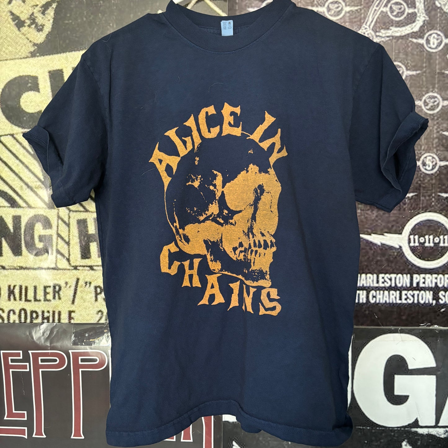 ALICE SKULL dark navy/orange slim tee MED