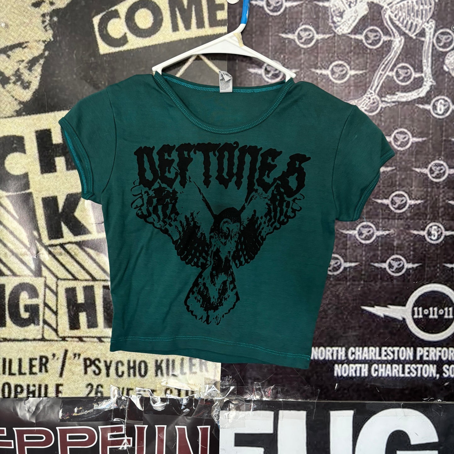 DEF OWL forest green crop baby tee SM/MED