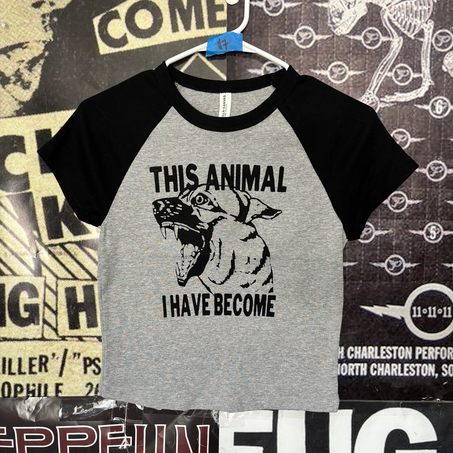 ANIMAL grey/black raglan crop baby tee SM/MED