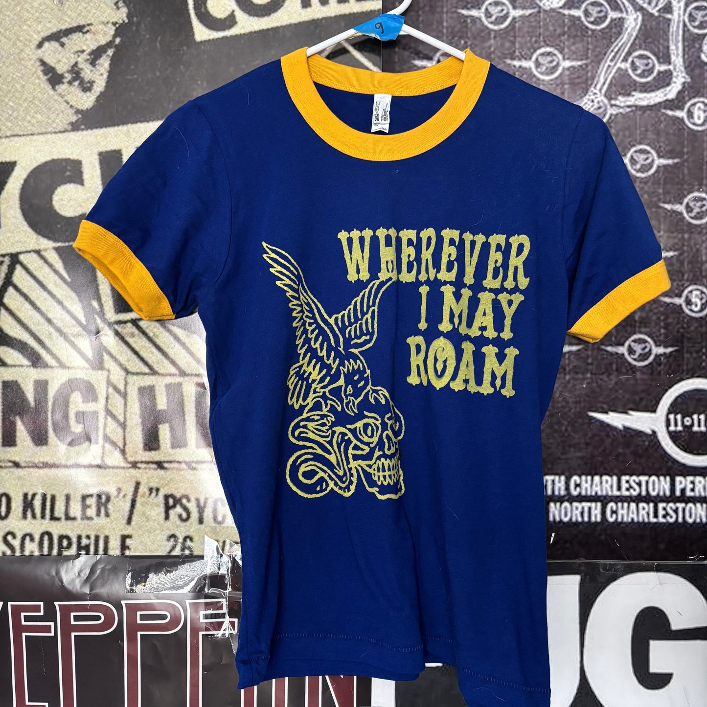 ROAM blue/yellow ringer baby tee LAR/XL