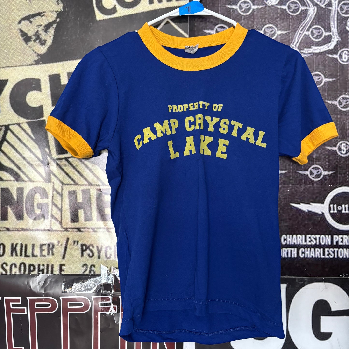 CRYSTAL LAKE blue/yellow ringer baby tee LAR/XL