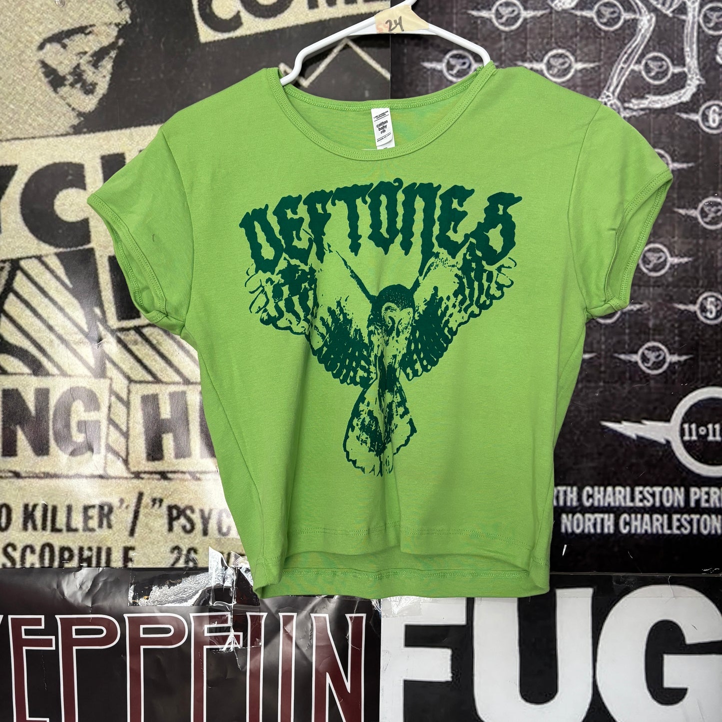 DEF OWL green/green crop baby tee LAR/XL