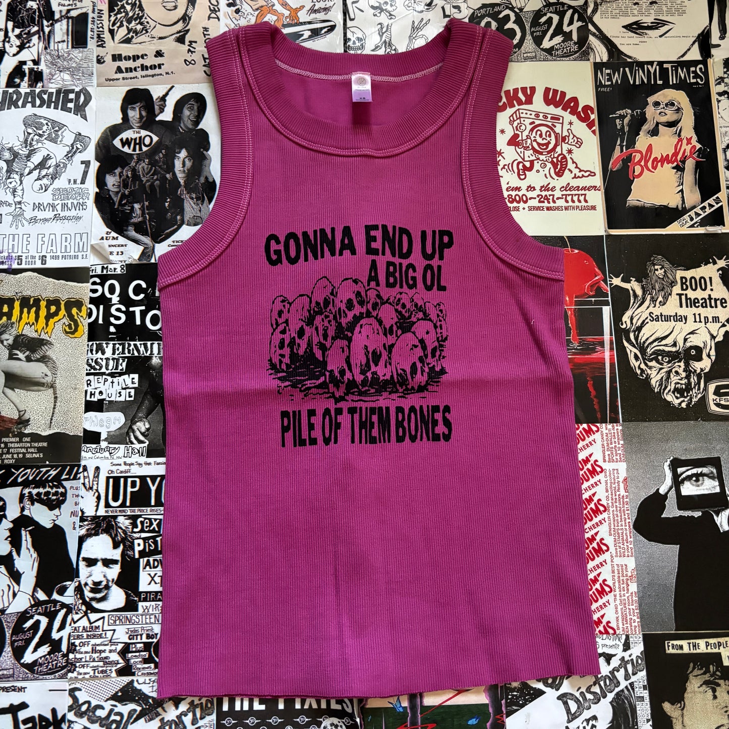 THEM BONES pink ribbed tank XS/SM