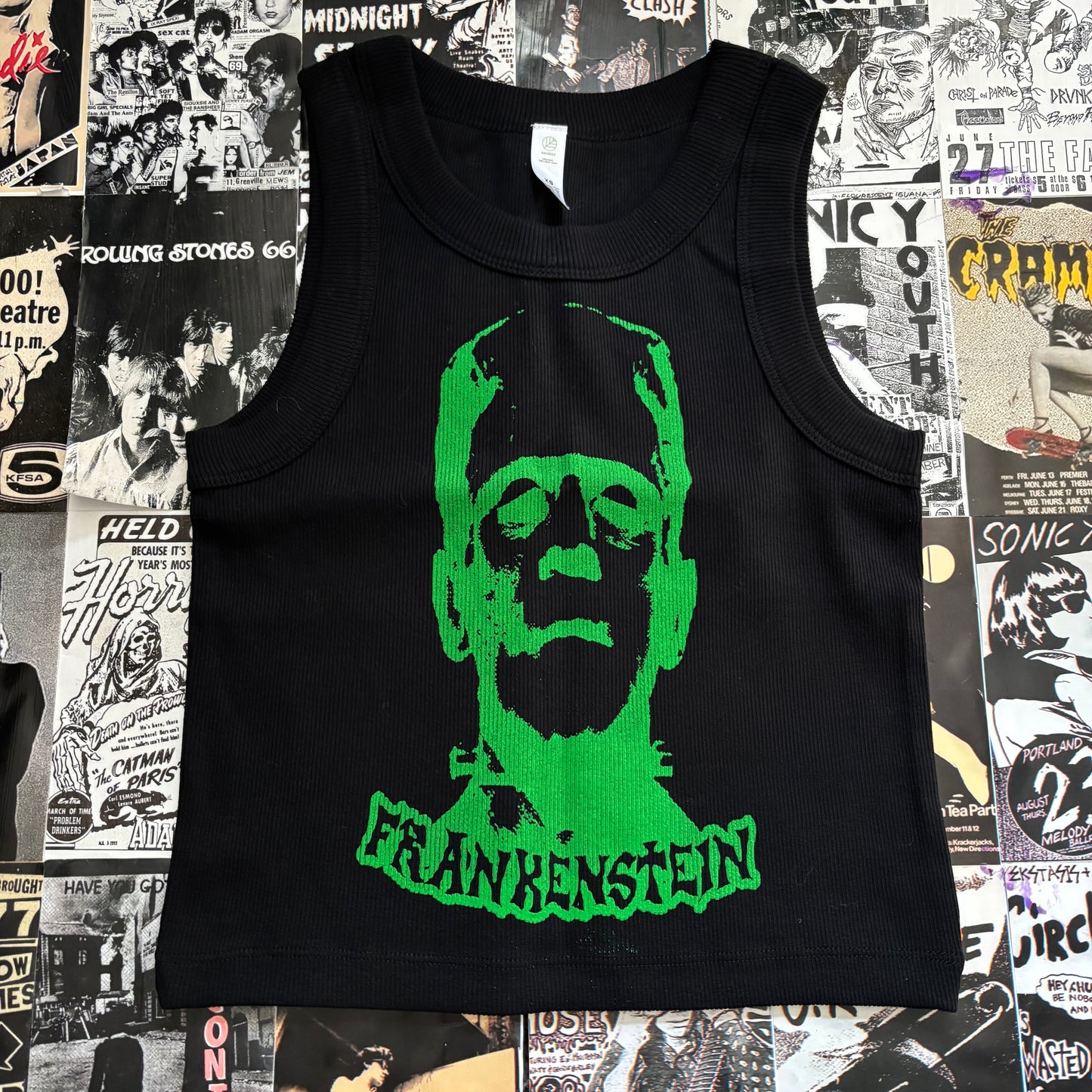 FRANKENSTEIN black/green ribbed tank top XS/SM