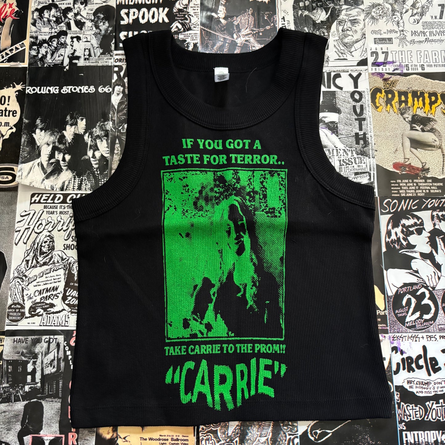 CARRIE black/green ribbed tank top XS/SM