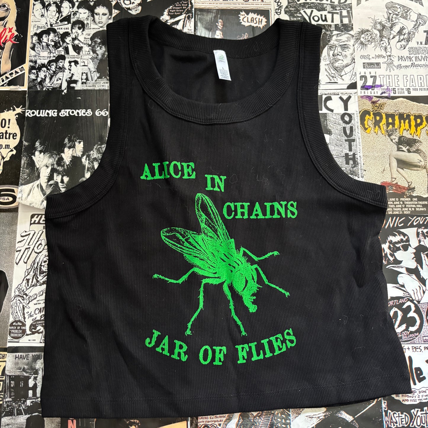ALICE FLY black/green ribbed tank top MED/LAR
