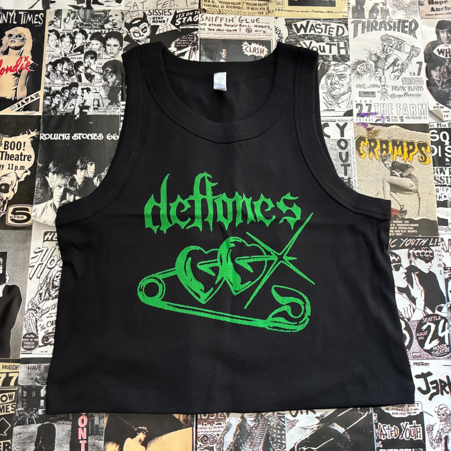 DEF PIN black/green ribbed tank top MED/LAR