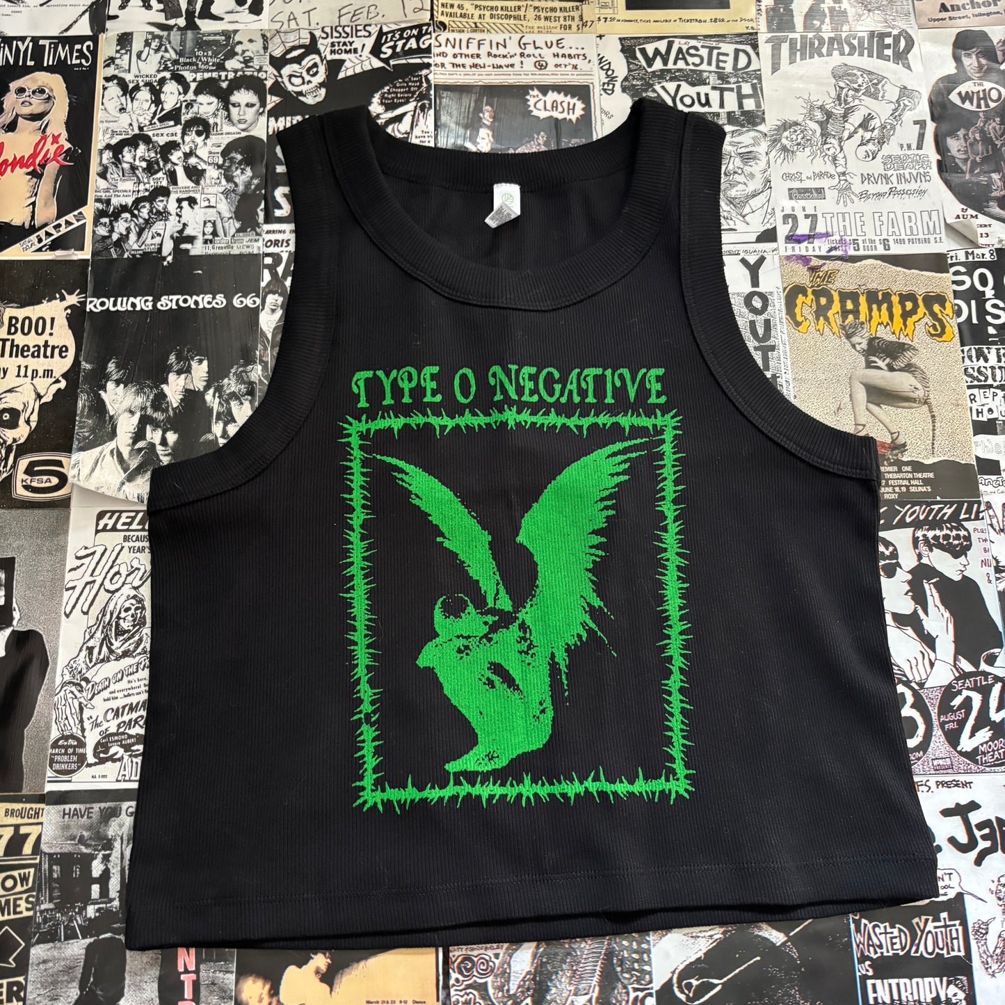 TYPE black/green ribbed tank top MED/LAR