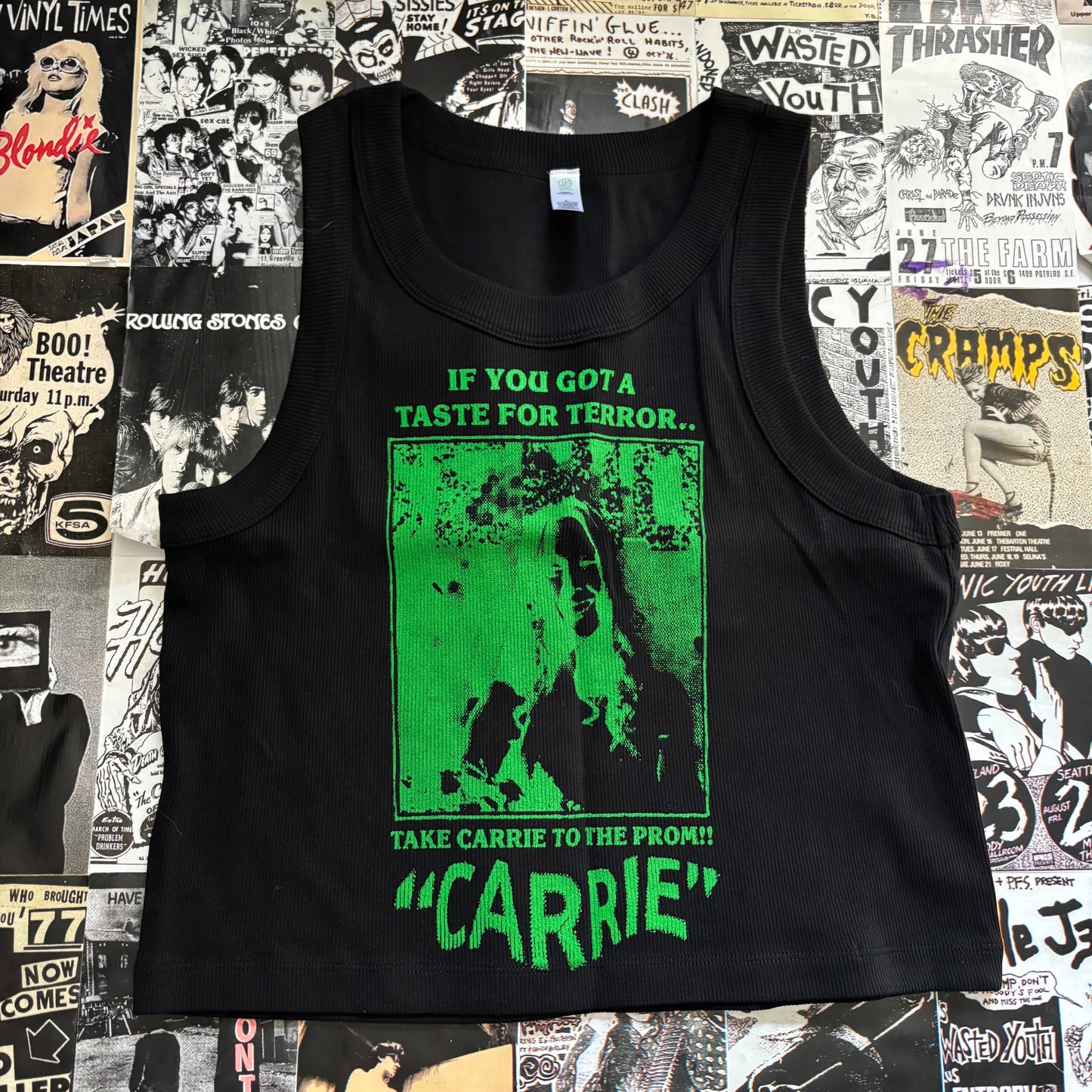 CARRIE black/green ribbed tank top MED/LAR