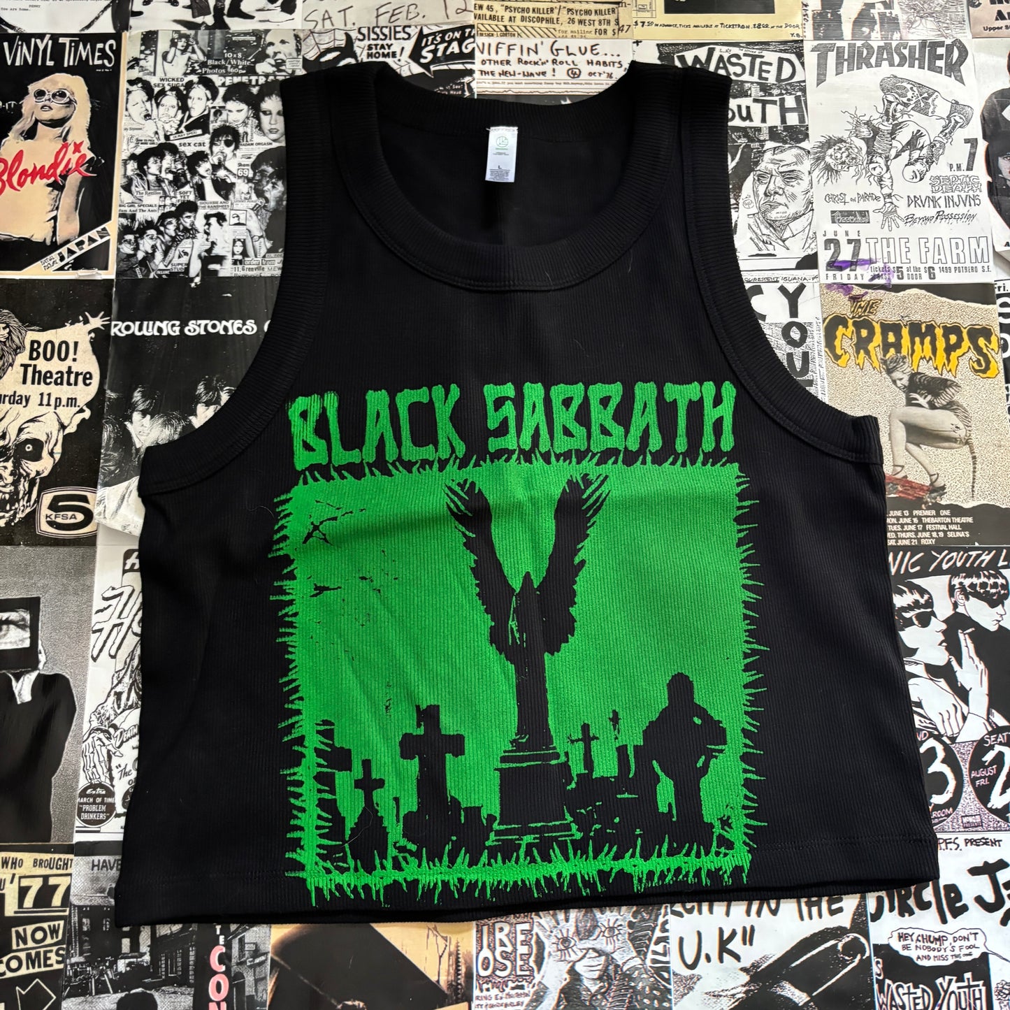 SABBATH black/green ribbed tank top MED/LAR