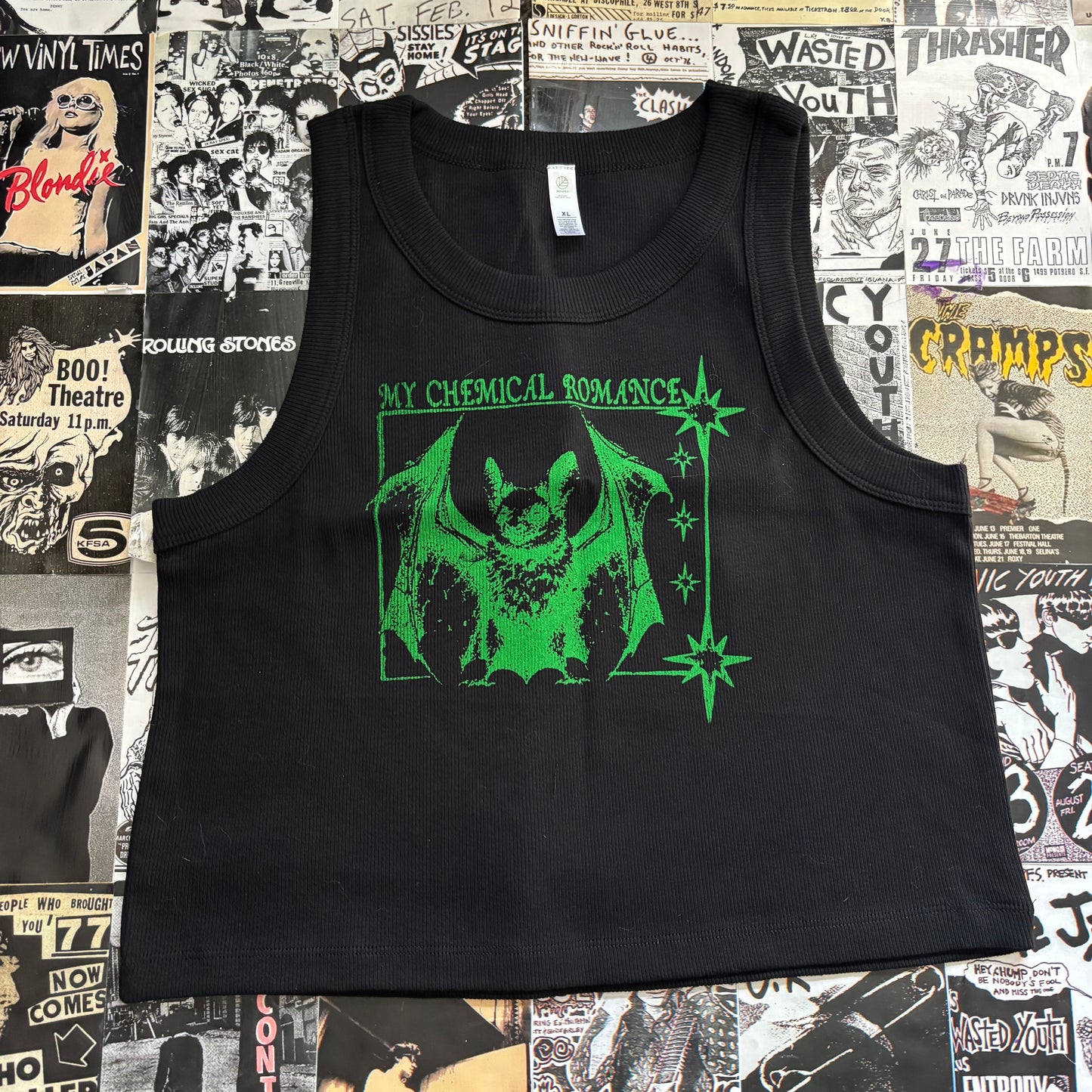 CHEMICAL black/green ribbed tank top LAR/XL