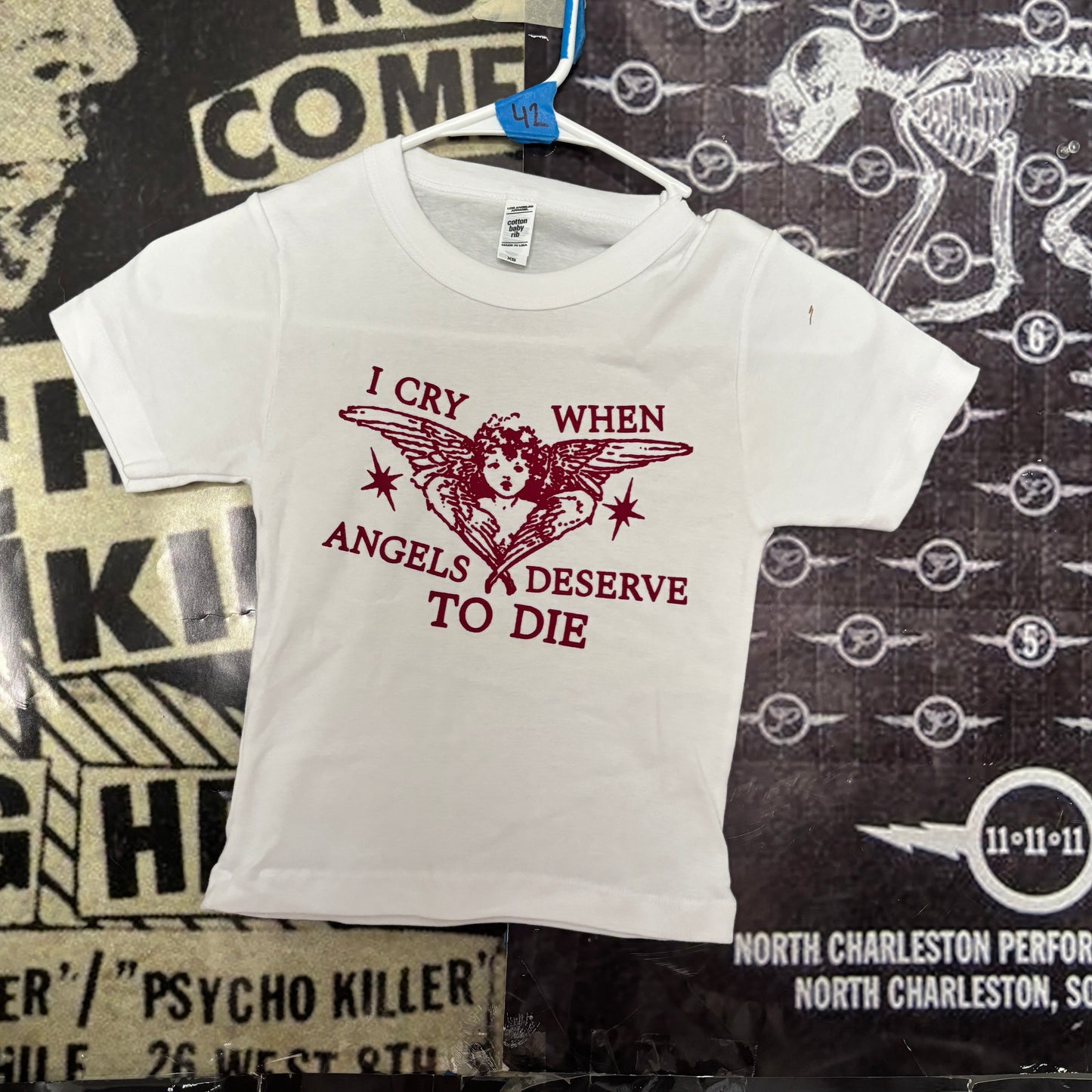 system angels white/red crop baby tee XSMALL