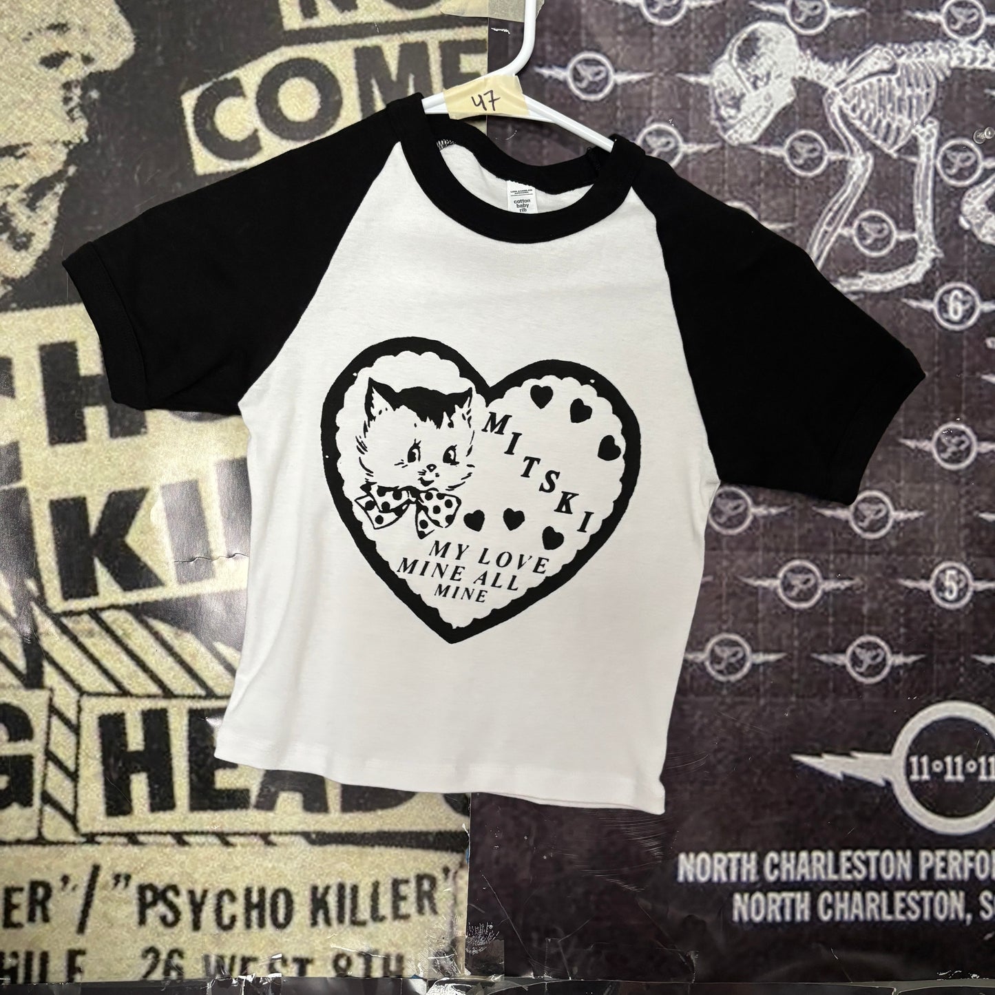 mitski b&w crop raglan baby tee XSMALL