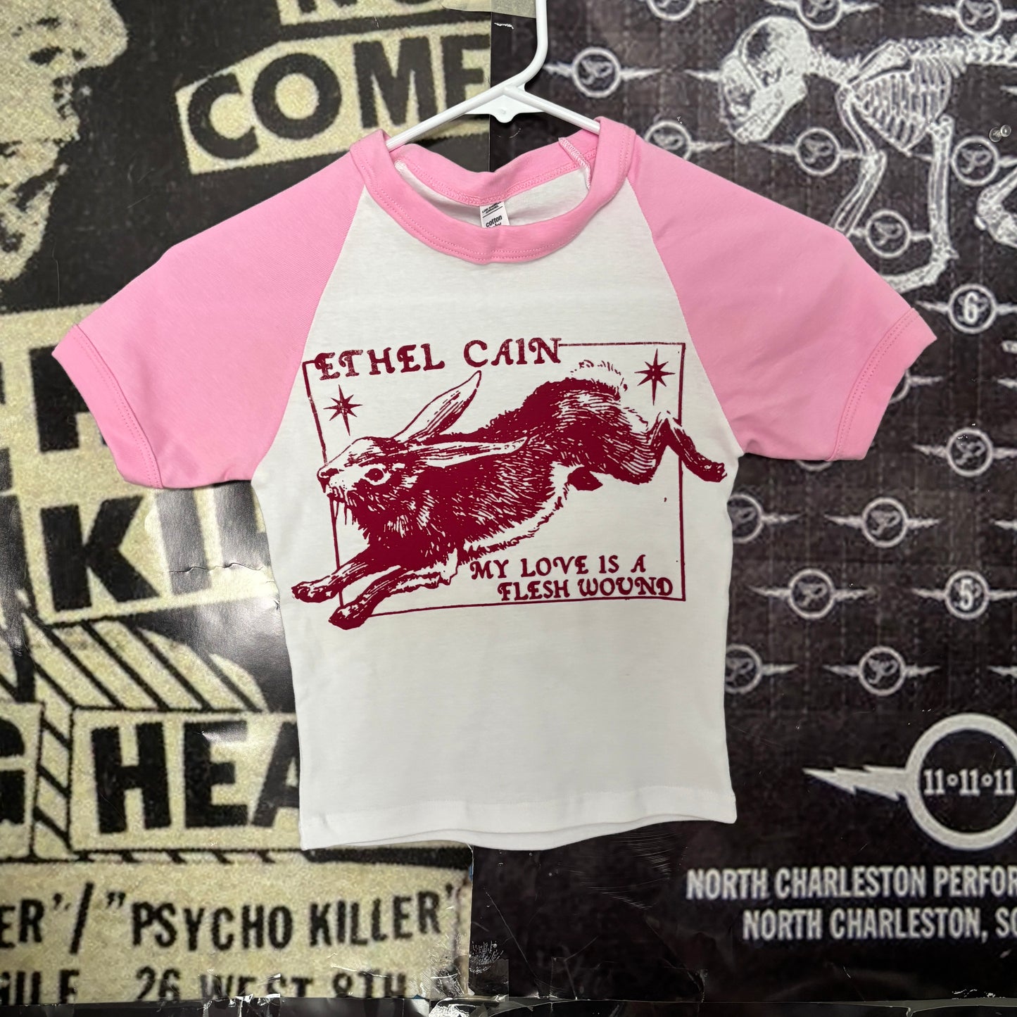 ethel cain pink/red raglan baby tee XSMALL