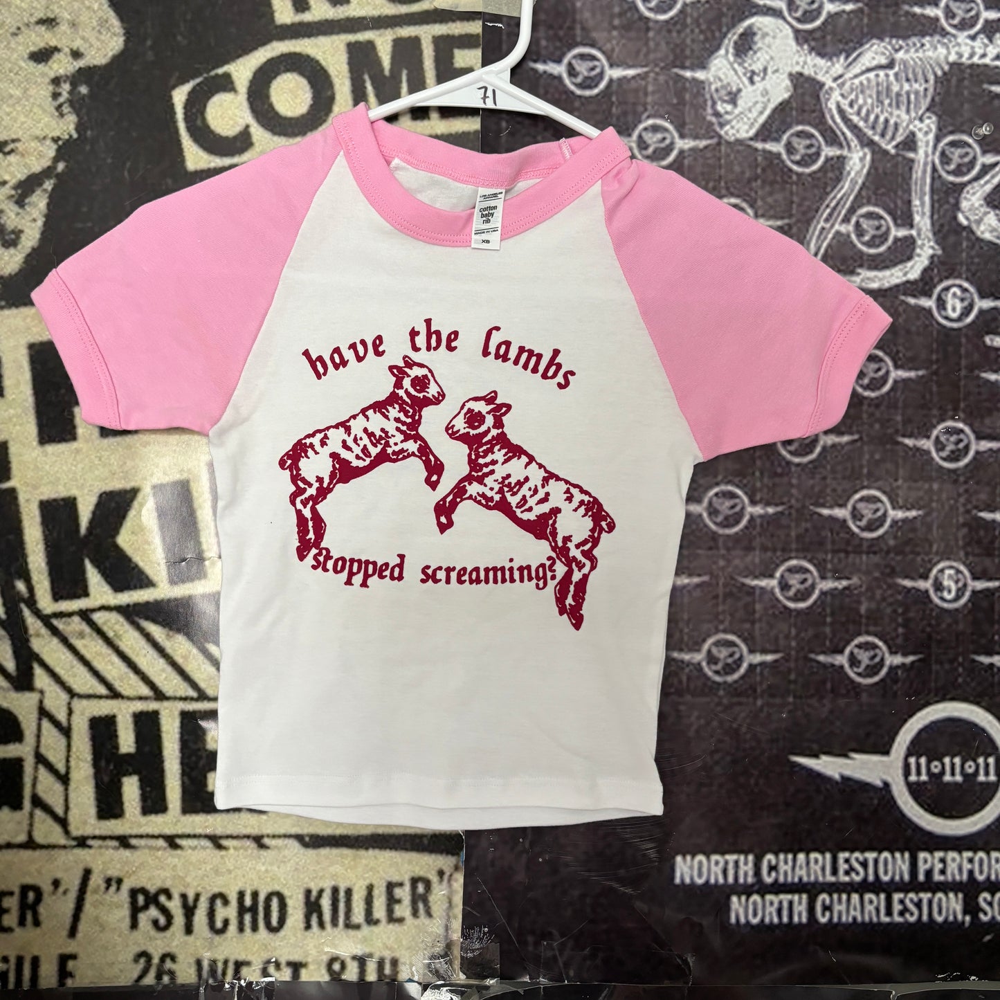 silence lambs pink/red raglan baby tee XSMALL