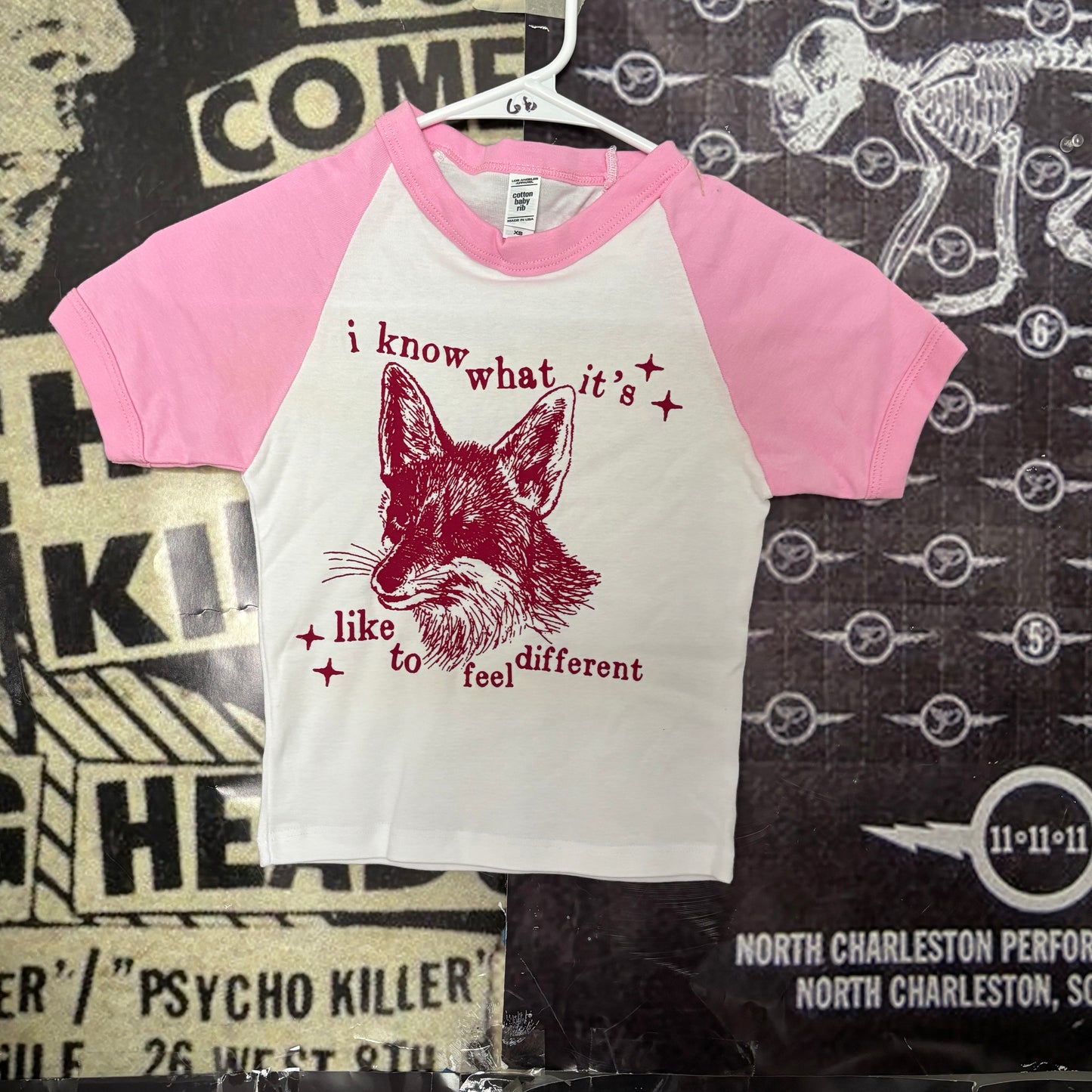 fantastic fox pink/red raglan baby tee XSMALL