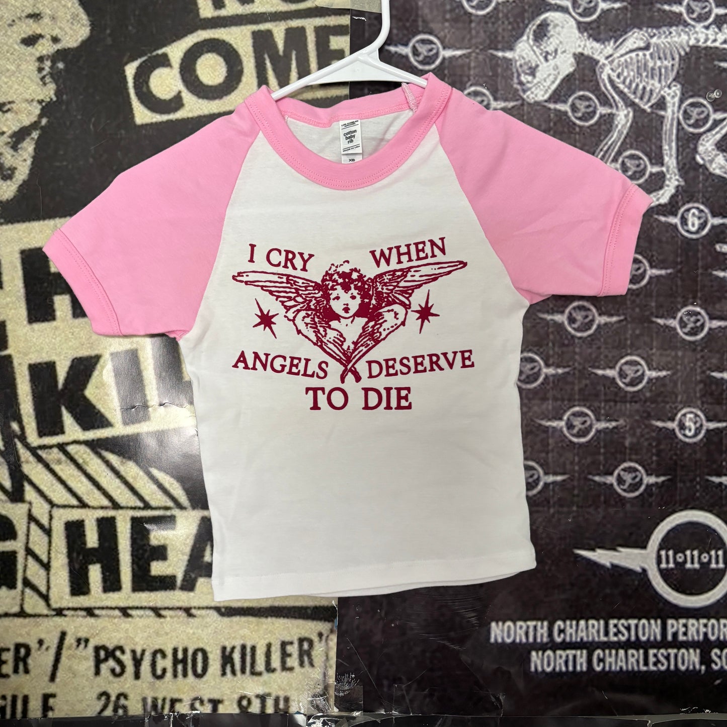system angels pink/red raglan baby tee XSMALL