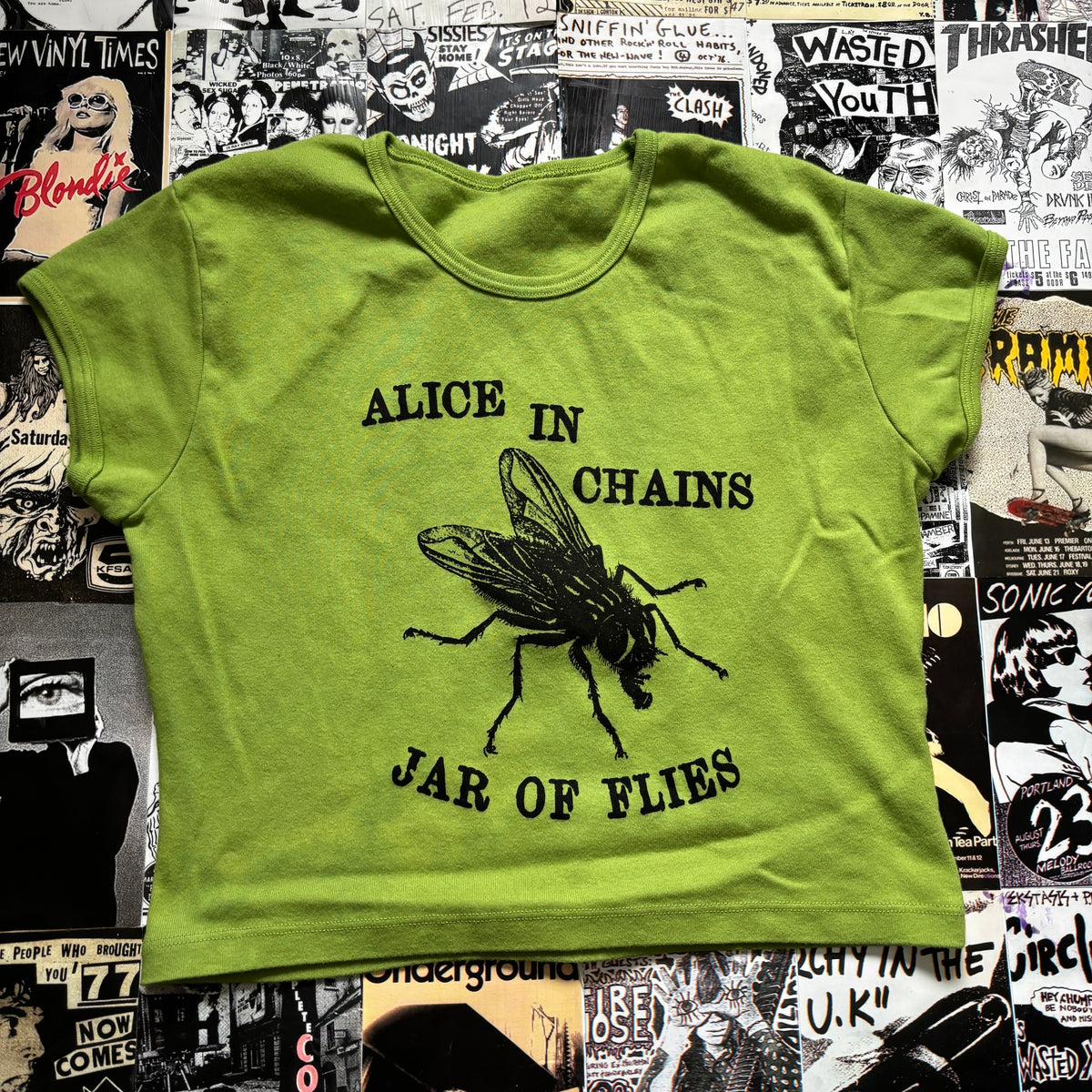 ALICE green/black crop baby tee SM/MED