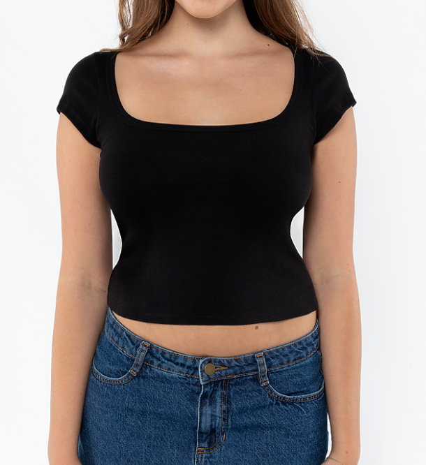 SISTERS black square neck baby tee