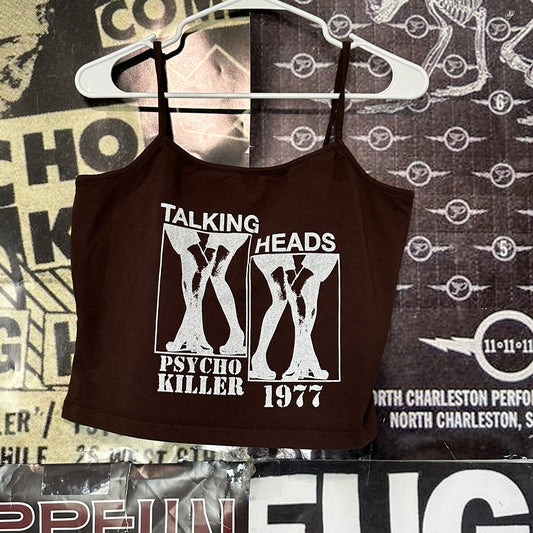 Talking heads brown crop baby tank LAR/XLAR