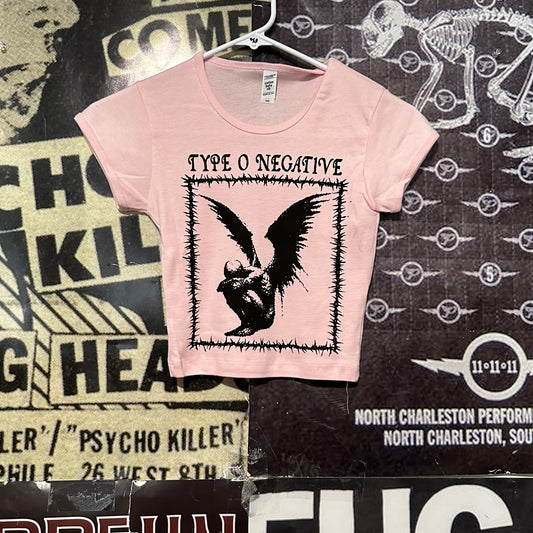 Type O negative pink crop baby tee XS