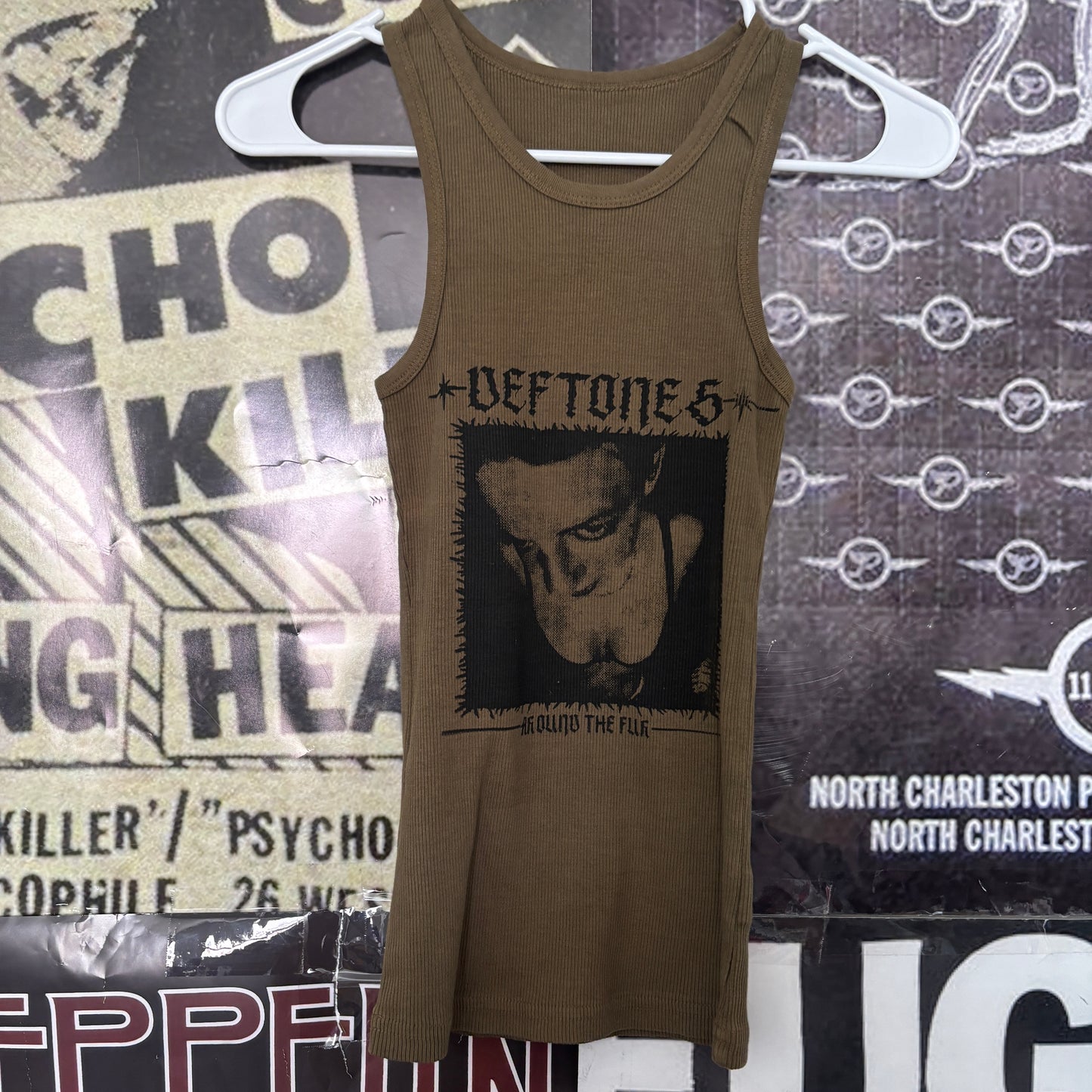 Deftones olive rib tank XS