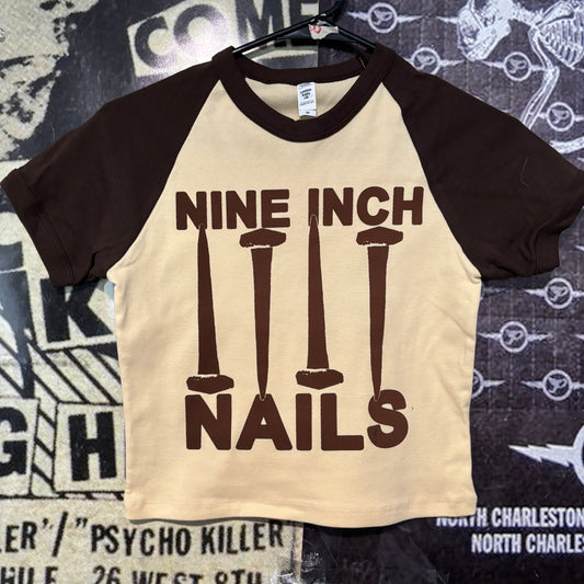 Nine inch nails brown raglan crop baby tee
